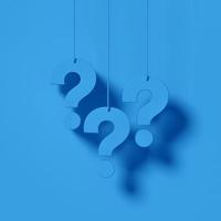 Three blue question marks in front of a blue wall background. FAQ Concept. photo