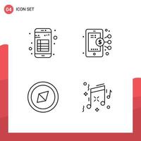 4 Line concept for Websites Mobile and Apps app compass note business symbol Editable Vector Design Elements