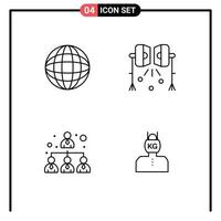 4 Creative Icons Modern Signs and Symbols of globe hierarchy illumination studio lightning head Editable Vector Design Elements