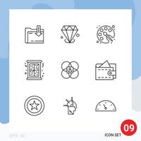 Mobile Interface Outline Set of 9 Pictograms of features winter back to school window christmas Editable Vector Design Elements