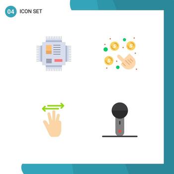 Modern Set of 4 Flat Icons and symbols such as chip hand processor pay up Editable Vector Design Elements