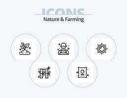 naturaleza y agricultura línea icon pack 5 diseño de iconos. agricultura. alimento. más rociador sucursal. planta vector