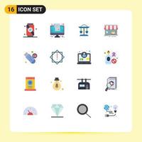 User Interface Pack of 16 Basic Flat Colors of malware shopping well building store Editable Pack of Creative Vector Design Elements