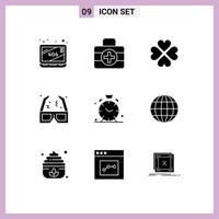 Set of 9 Modern UI Icons Symbols Signs for time alarm like cinema movie Editable Vector Design Elements