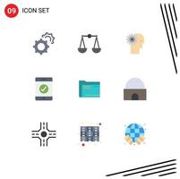 Set of 9 Vector Flat Colors on Grid for computer folder gear mobile working Editable Vector Design Elements