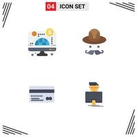 Pack of 4 creative Flat Icons of computer credit card money canada payment Editable Vector Design Elements