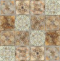 Digital tiles design.  3D render Colorful ceramic wall tiles decoration. Abstract damask patchwork seamless pattern with geometric and floral ornaments, Vintage tiles intricate details photo