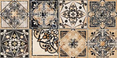 Digital tiles design.  3D render Colorful ceramic wall tiles decoration. Abstract damask patchwork seamless pattern with geometric and floral ornaments, Vintage tiles intricate details photo