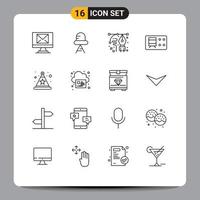 Pictogram Set of 16 Simple Outlines of online hat drawing celebration ticket Editable Vector Design Elements