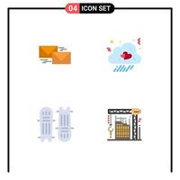 4 Thematic Vector Flat Icons and Editable Symbols of mail heart business cloud cricket ball Editable Vector Design Elements