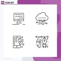 4 Creative Icons Modern Signs and Symbols of computer shield data phone design Editable Vector Design Elements