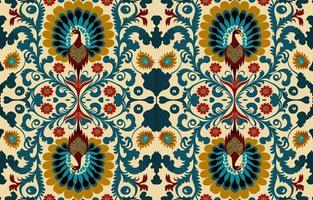 Peacock fabric pattern. Abstract fabric textile line graphic peacock bird antique style. Ethnic flower and peacock vector ornate elegant luxury vintage retro design. Peacock art print background.