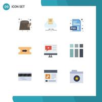 User Interface Pack of 9 Basic Flat Colors of video multimedia extension media journey Editable Vector Design Elements