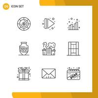 Group of 9 Modern Outlines Set for nuclear factory chart jar ancient jar Editable Vector Design Elements