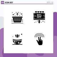 4 User Interface Solid Glyph Pack of modern Signs and Symbols of basket bath marketing sale herb Editable Vector Design Elements