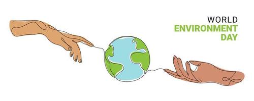 día mundial del medio ambiente arte lineal salvar la tierra banner vector