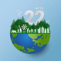 Paper cut art of natural and earth day april 22 concept Ecology and environment background template. Vector illustration