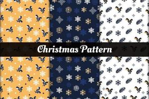 Christmas patterns set with leaf, snowflake, ribbon vector