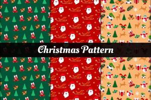 Christmas patterns set with leaf, snowflake, ribbon vector