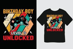 Birthday Boy Level 11 Unlocked Gaming T Shirt Design vector