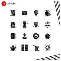 Universal Icon Symbols Group of 16 Modern Solid Glyphs of data loading location hourglass fruit Editable Vector Design Elements