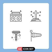 Group of 4 Modern Filledline Flat Colors Set for music shaver dead grave nature Editable Vector Design Elements