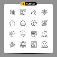 Set of 16 Commercial Outlines pack for email three direction hand server Editable Vector Design Elements