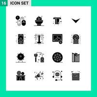 Universal Icon Symbols Group of 16 Modern Solid Glyphs of interface error card app down Editable Vector Design Elements