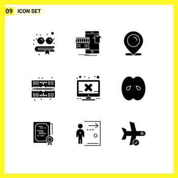 Pictogram Set of 9 Simple Solid Glyphs of screen computer location ram computer Editable Vector Design Elements