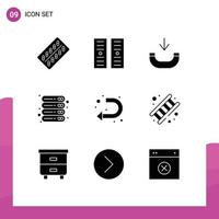 Pack of 9 Modern Solid Glyphs Signs and Symbols for Web Print Media such as sign storage call server device Editable Vector Design Elements