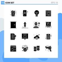 Set of 16 Vector Solid Glyphs on Grid for gate buildings eco web store ecommerce Editable Vector Design Elements