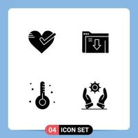 Pack of 4 creative Solid Glyphs of heart disease good folder form Editable Vector Design Elements