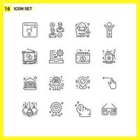 16 Universal Outlines Set for Web and Mobile Applications ad winner grow up success achievement Editable Vector Design Elements