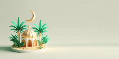 3D Mosque with Date Palms for Ramadan Background photo