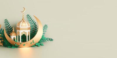 Golden 3D Islamic Lantern Illustration and Crecent Moon for Islamic Banner photo