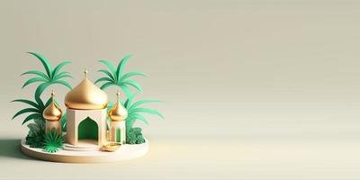 3D Mosque with Date Palms for Ramadan Background photo