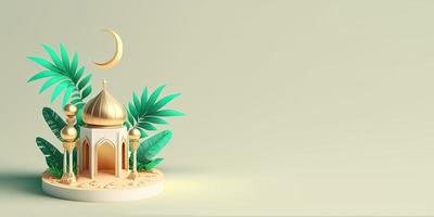 Ramadan Banner with 3D Illustration of Mosque and Copy Space photo