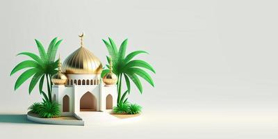 Golden 3D Mosque Illustration for Ramadan Greeting Background photo