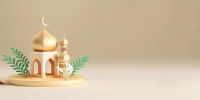 Golden 3D Mosque Illustration for Ramadan Greeting Banner photo