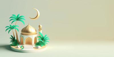 3D Mosque with Date Palms for Ramadan Background photo