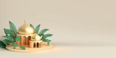 Golden 3D Mosque Illustration for Ramadan Greeting Banner photo