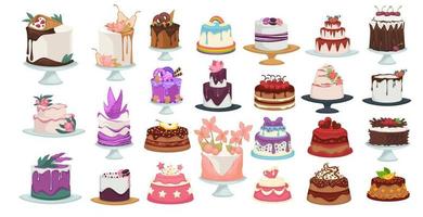 Cakes and desserts with icing and frosting vector