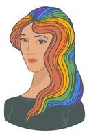 mujer con el pelo teñido en el vector de colores del arco iris