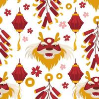 Chinese mythology and symbols, red dragon pattern vector