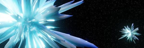 Abstract Digital Futuristic Glowing Crystals fly in space panorama Background 3D rendering photo