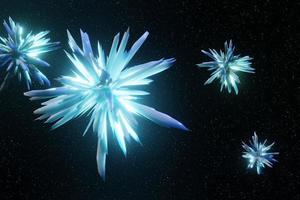 Abstract Digital Futuristic Glowing Crystals fly in space Background 3D rendering photo