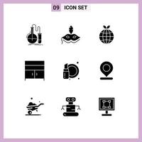 9 Universal Solid Glyphs Set for Web and Mobile Applications cosmetic interior mardigras furniture cabinet Editable Vector Design Elements