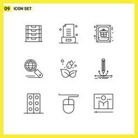 Outline Pack of 9 Universal Symbols of earth search card internet greeting Editable Vector Design Elements