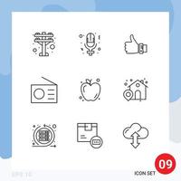 Editable Vector Line Pack of 9 Simple Outlines of apple radio business gadgets thumbs Editable Vector Design Elements