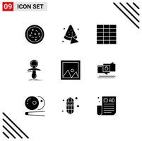 Group of 9 Solid Glyphs Signs and Symbols for photo furniture baby frame noob Editable Vector Design Elements